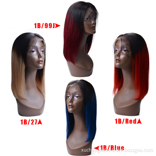Wholesale Ombre Brazilian Hair Swiss Lace Wig Short Bob Wigs Hair Color 1B/27 Blue Red 99J Lace Front Wig